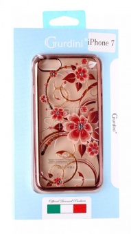 Накладка силиконовая Gurdini iPhone 7/8 Цветы со стразами Розовое Золото - фото, изображение, картинка