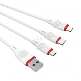 USB кабель 3в1 Lightning+Type-C+Micro Borofone BX17 (1м) Белый* - фото, изображение, картинка