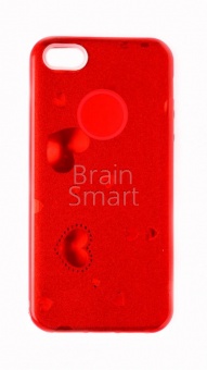 Накладка силиконовая Shine iPhone 5/5S/SE блестящая С сердцем Красный - фото, изображение, картинка