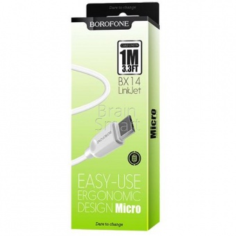 USB кабель Micro Borofone BX14 LinkJet (1м) Белый - фото, изображение, картинка