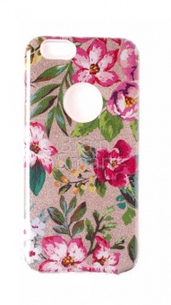 Накладка силиконовая Shine iPhone 6 блестящая Цветочки розовые Золотой - фото, изображение, картинка