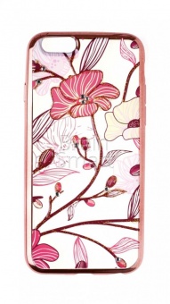 Накладка силиконовая Gurdini iPhone 6/6S Цветы со стразами Розовое Золото - фото, изображение, картинка