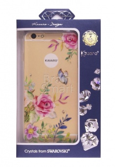 Накладка силикон Kauaro Цветы с бабочкой Swarovski iPhone 6 Plus Прозрачный - фото, изображение, картинка