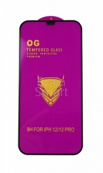 Стекло тех.упак. OG Purple iPhone 12/12 Pro Черный* - фото, изображение, картинка