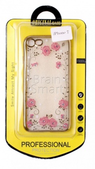Накладка силиконовая Swarovski со стразами iPhone 7/8 (005) Золотой/Розовый - фото, изображение, картинка