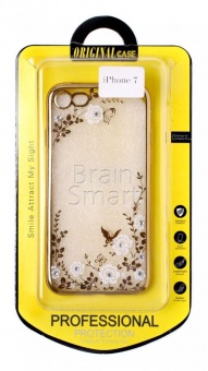 Накладка силиконовая Swarovski со стразами iPhone 7/8 (003) Золотой/Белый - фото, изображение, картинка