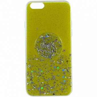 Накладка силиконовая с блестками+попсокет iPhone 6/6S Желтый - фото, изображение, картинка