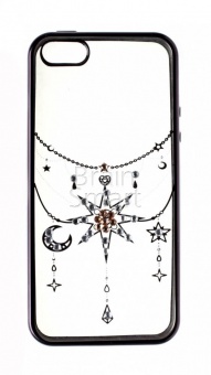 Накладка силиконовая со стразами рисунок iPhone 5/5S/SE Черный - фото, изображение, картинка
