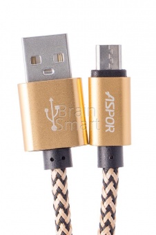 USB кабель Micro Aspor A173 в тканевой оплётке 30 cm (3.0A) Золотой - фото, изображение, картинка