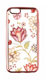 Накладка силиконовая Gurdini iPhone 6/6S Цветы со стразами Розовое Золото - фото, изображение, картинка