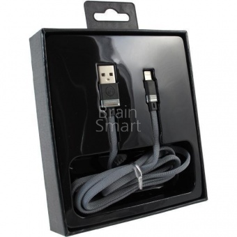 USB кабель Lightning Aspor A136 Nylon Material (1,2м) (2.4A/QC) Серый - фото, изображение, картинка