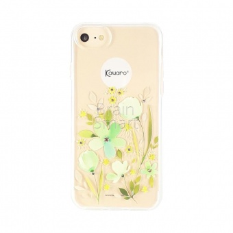 Накладка силикон Kauaro Цветы зеленый Swarovski iPhone 7/8 Прозрачный - фото, изображение, картинка